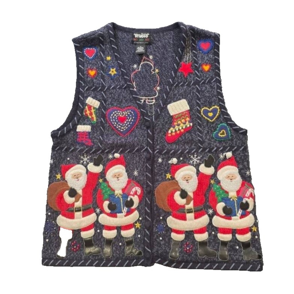 Designers Originals Studio Sweater Vest Womens Santa Christmas Knit M A011425